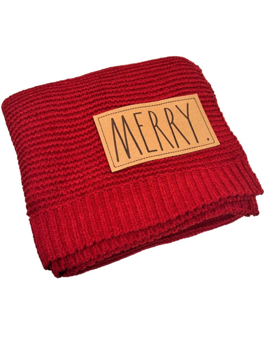 Rae Dunn Christmas Throw | Seude Patch Inscribed: MERRY | 50" x 60" | Nw/oT